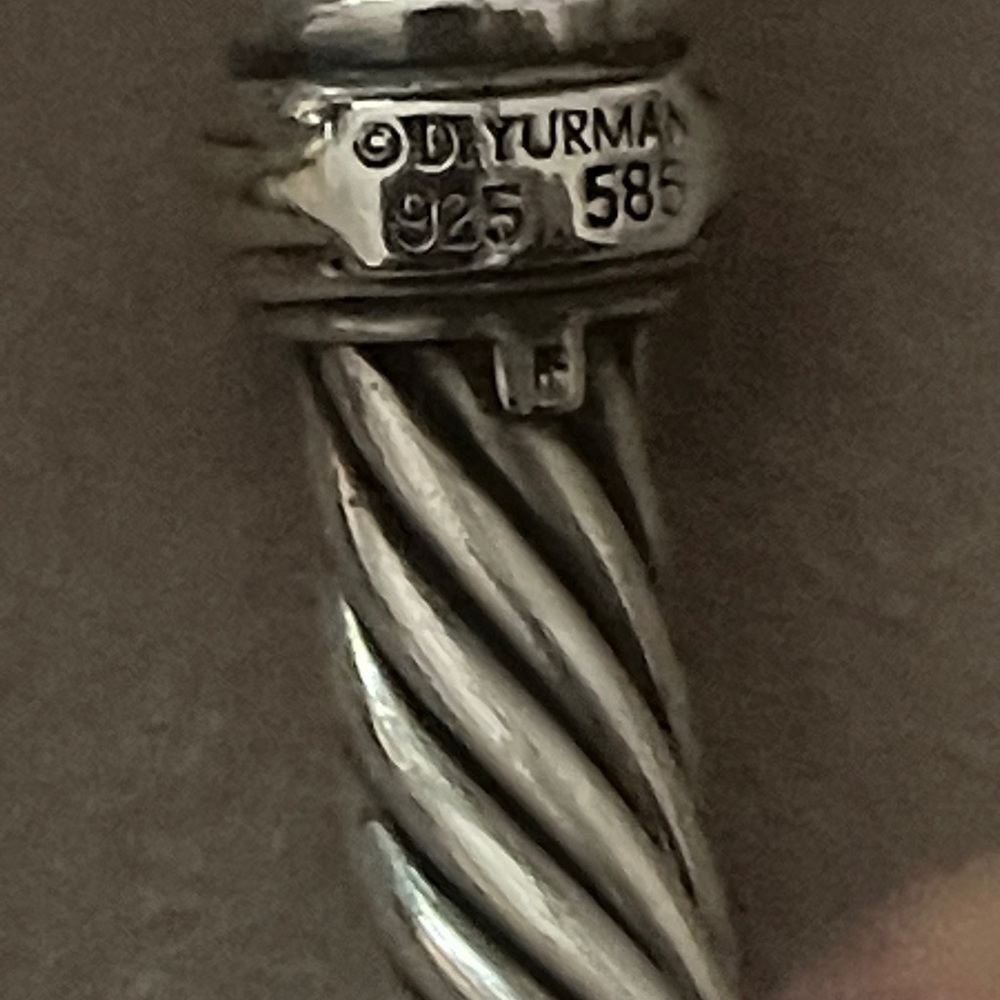 7mm David Yurman Silver Cable Bracelet with pearls and gold tips - Picture 4 of 6